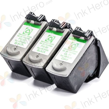 Pack de 3 Canon PG-50 & CL-51 cartuchos de tinta compatibles (Ink Hero)