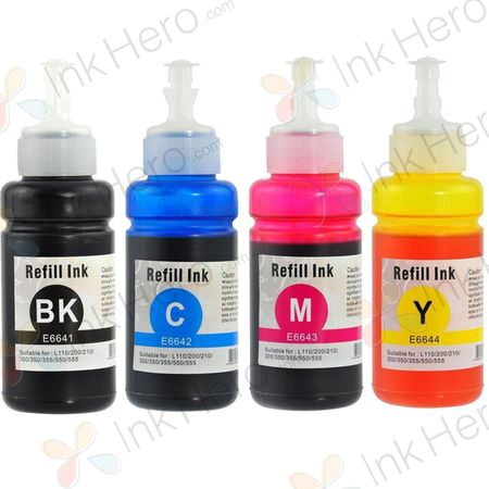 Pack de 4 Epson T664 botellas de tinta compatibles alta capacidad (Ink Hero)