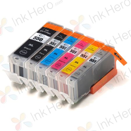 Pack de 6 Canon PGI-550XL & CLI-551XL cartuchos de tinta compatibles alta capacidad (Ink Hero)