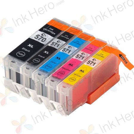 Pack de 5 Canon PGI-570XL & CLI-571XL cartuchos de tinta compatibles alta capacidad (Ink Hero)