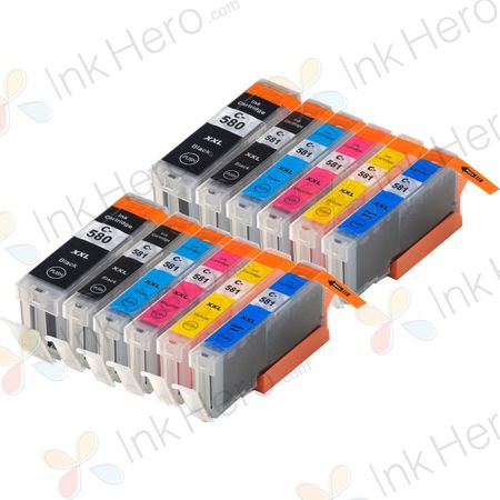 Pack de 12 Canon PGI-580XXL & CLI-581XXL cartuchos de tinta compatibles super alta capacidad (Ink Hero)