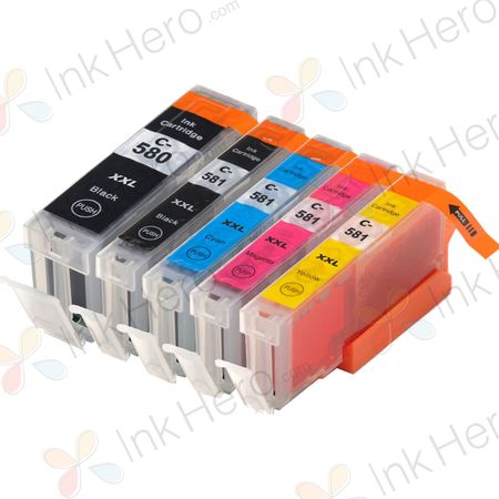 Pack de 5 Canon PGI-580XXL & CLI-581XXL cartuchos de tinta compatibles super alta capacidad (Ink Hero)