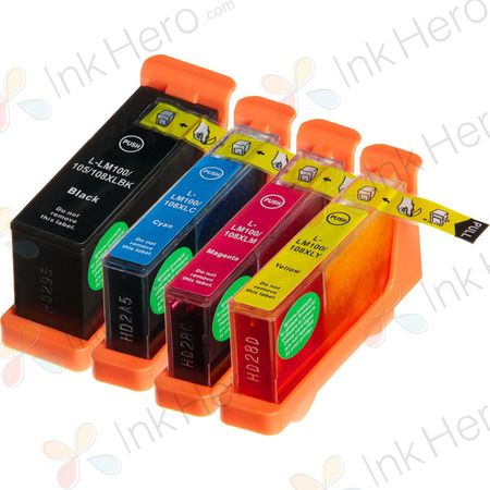 Pack de 4 Lexmark 100XL cartuchos de tinta compatibles alta capacidad (Ink Hero)