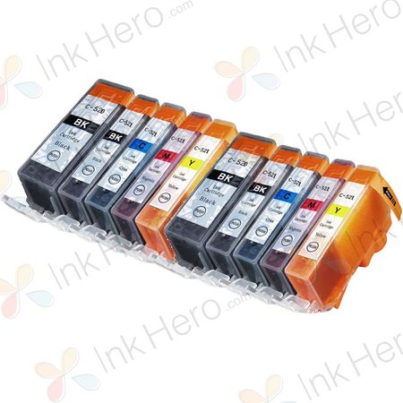 Pack de 10 Canon PGI-520 & CLI-521 cartuchos de tinta compatibles (Ink Hero)